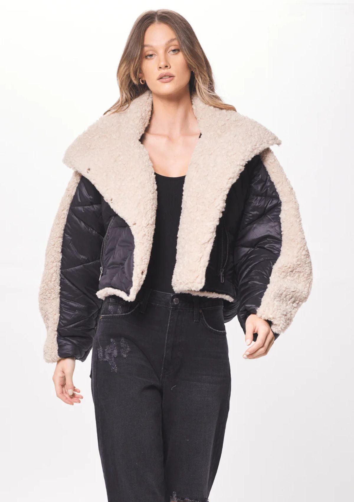 Rosa Mixed Media Puffer Shearling Jacket