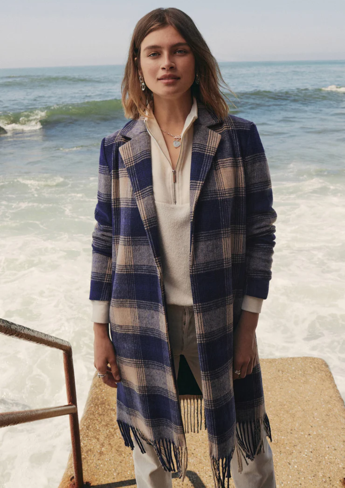 Ynez Fringed Plaid Coat