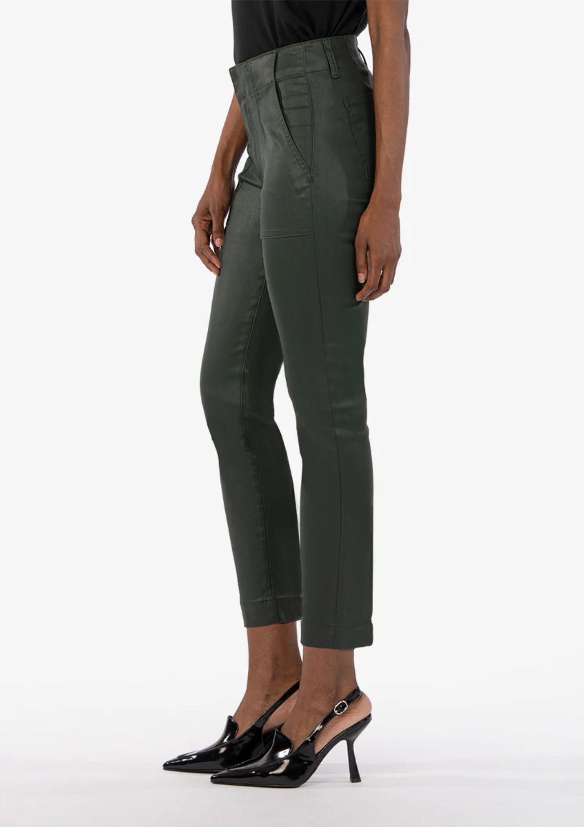 Reese Coated Mid Rise Straight Leg Jeans, Forest
