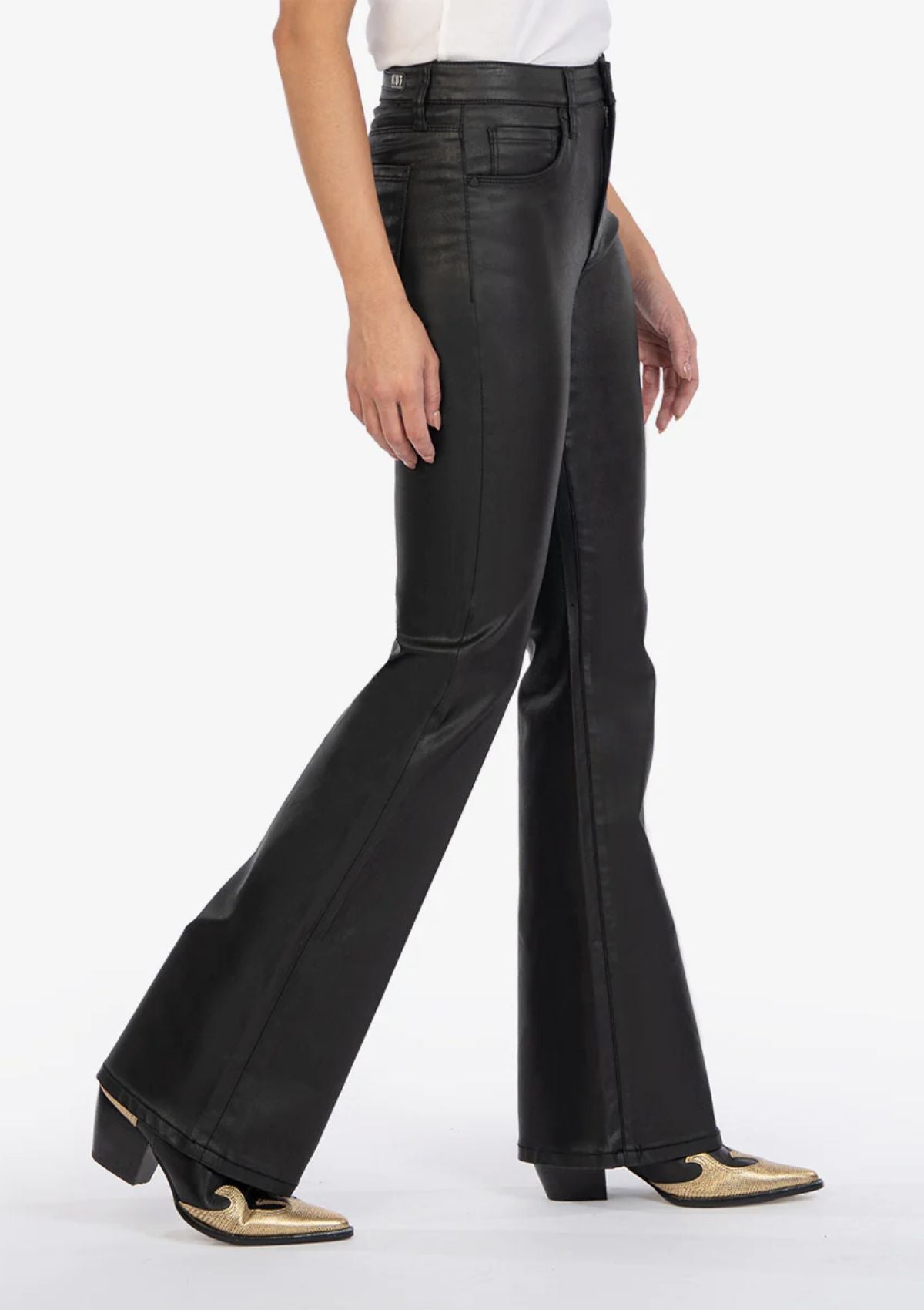 Ana Fab Ab Coated High Waist Flare Jeans, Black