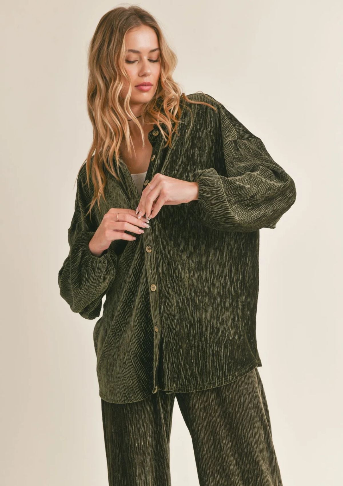 Lorelai Pleated Button Down Knit Top