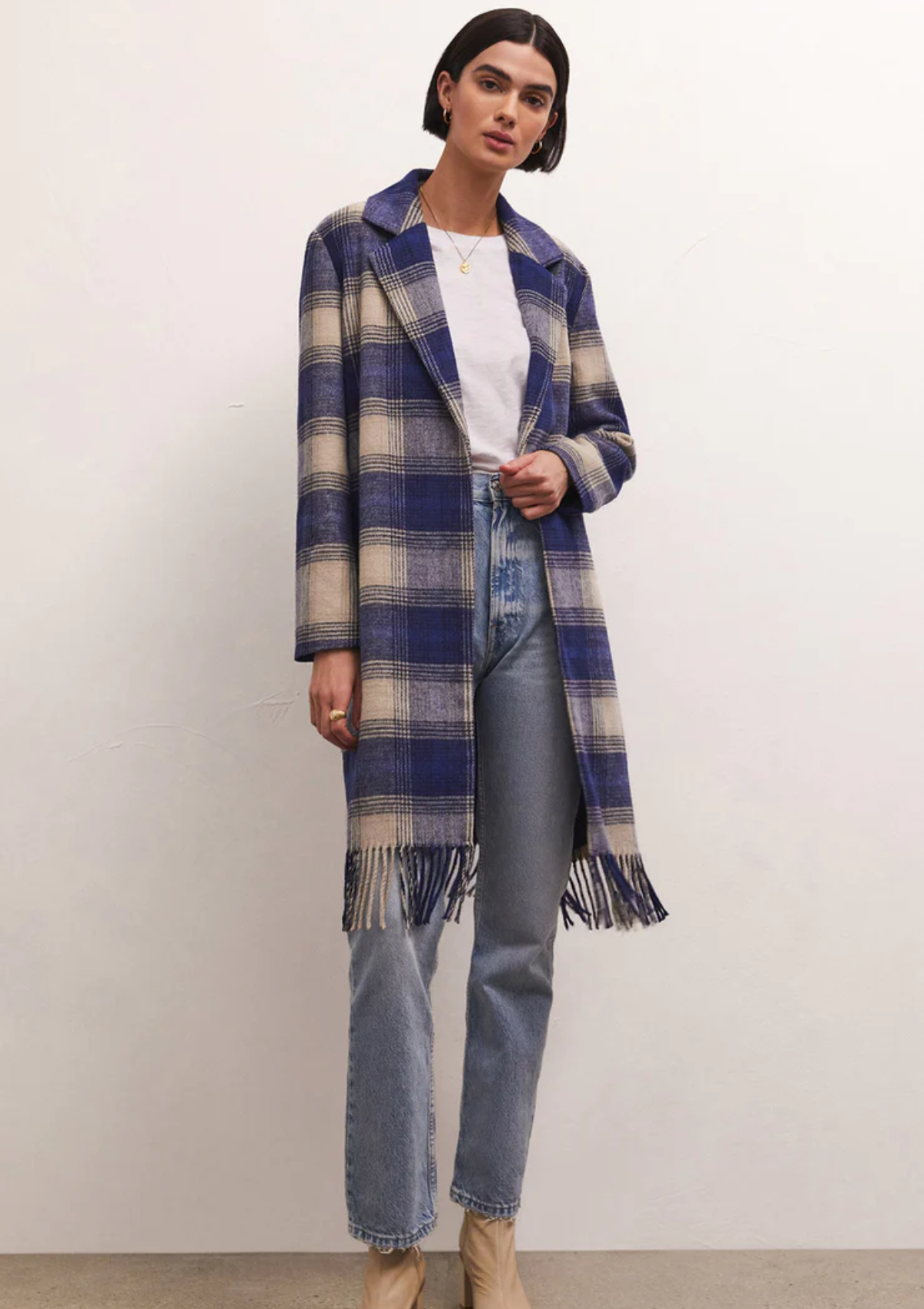 Ynez Fringed Plaid Coat