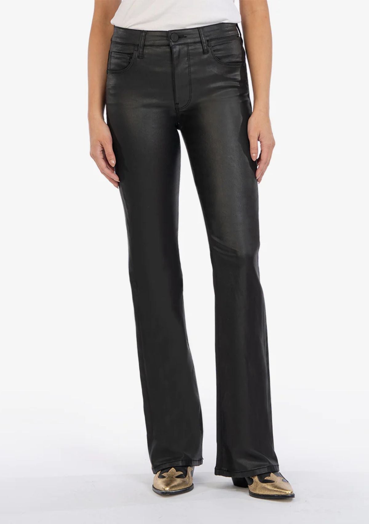 Ana Fab Ab Coated High Waist Flare Jeans, Black