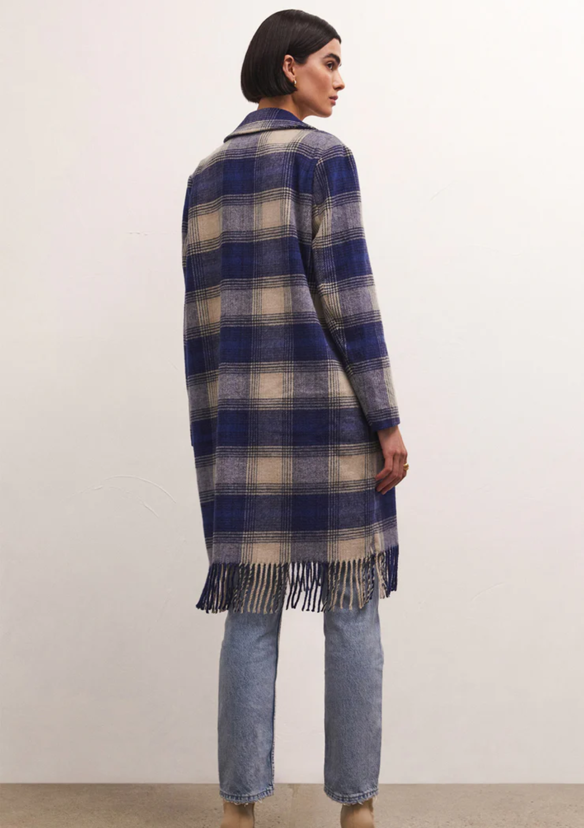 Ynez Fringed Plaid Coat