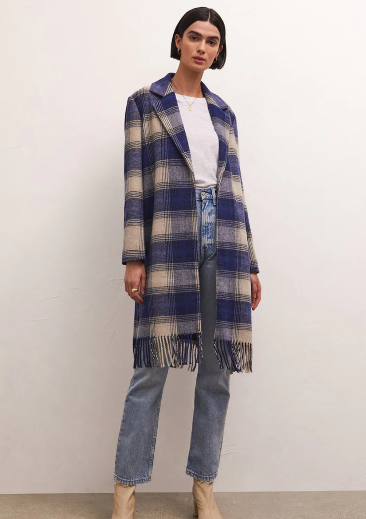Ynez Fringed Plaid Coat