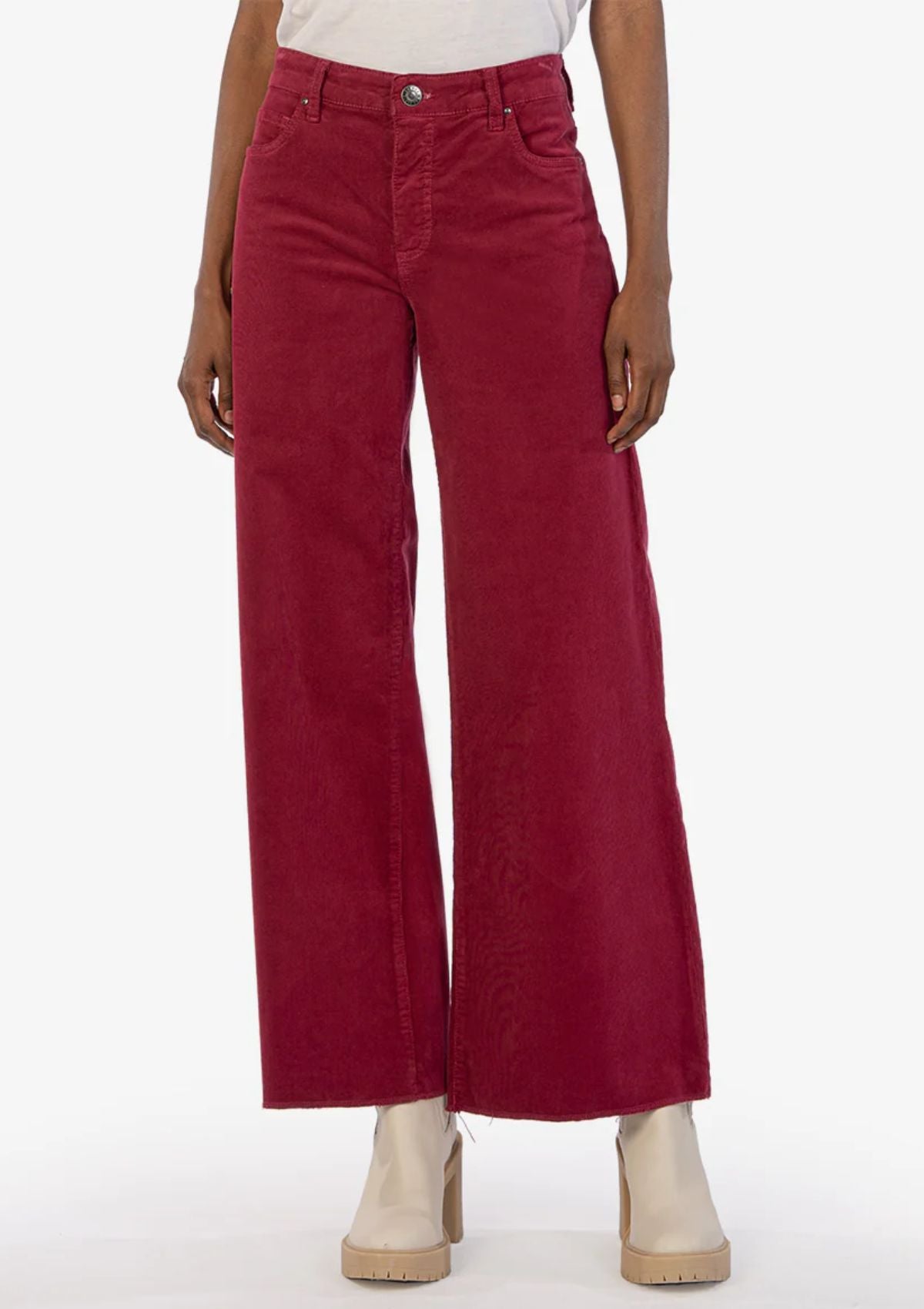 Jean Corduroy High Rise Fab Ab Wide Leg Pants, Ruby