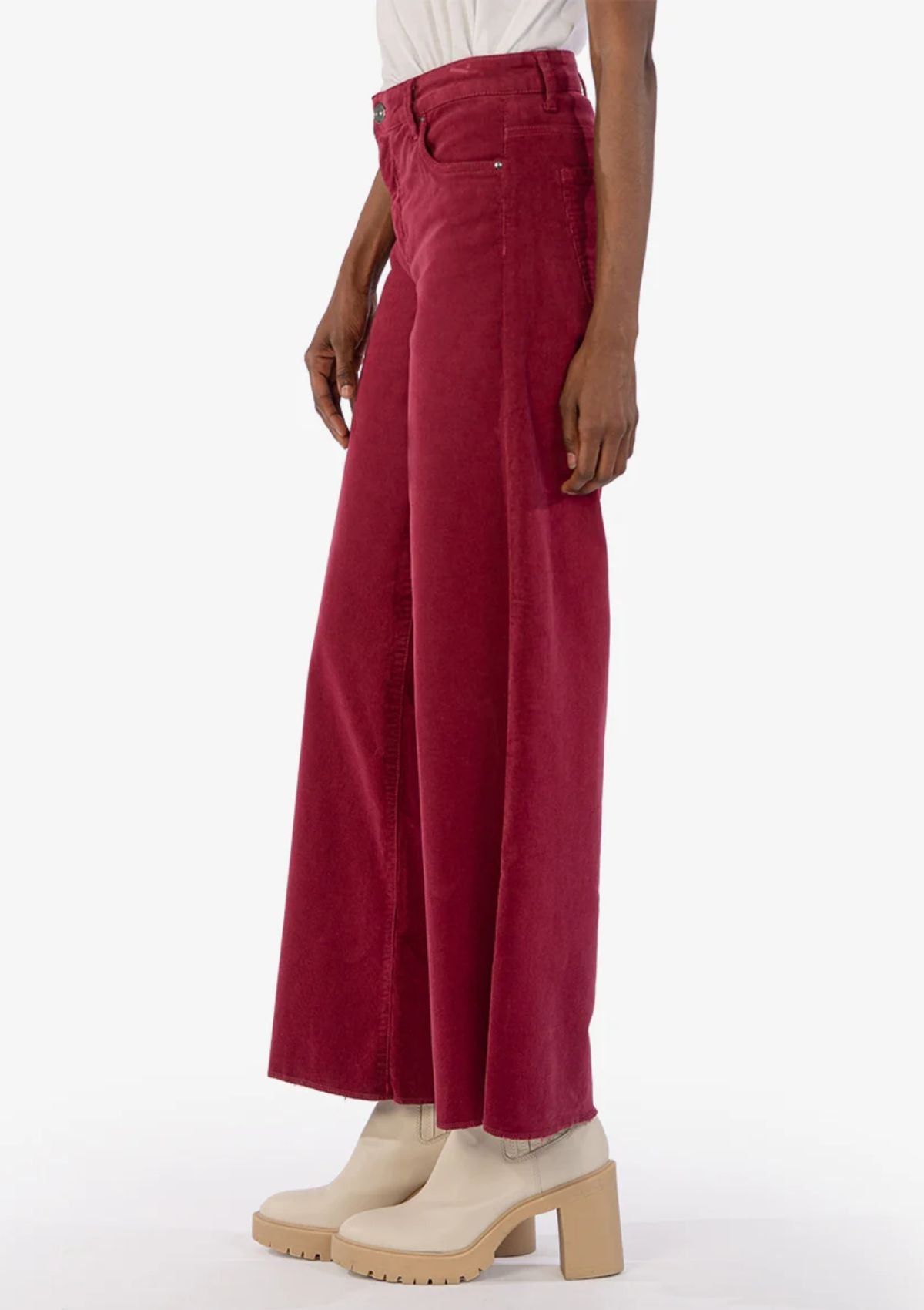 Jean Corduroy High Rise Fab Ab Wide Leg Pants, Ruby