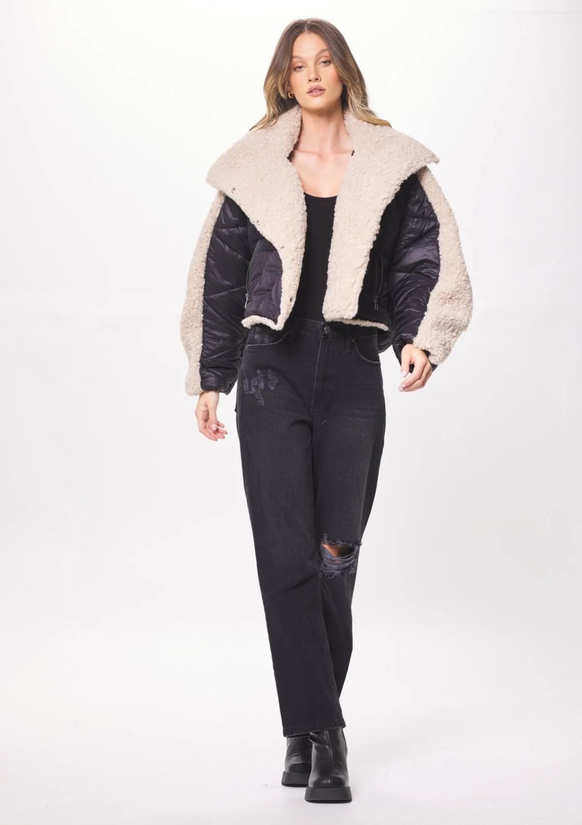 Rosa Mixed Media Puffer Shearling Jacket