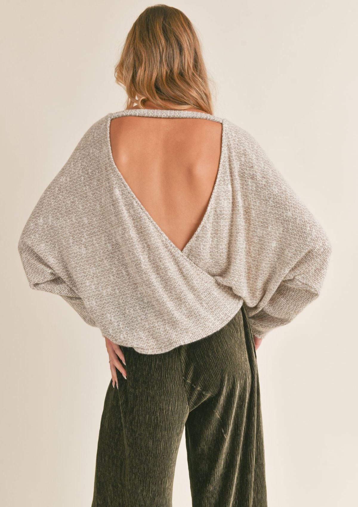 Billie Dolman Back Wrap Cutout Knit Top
