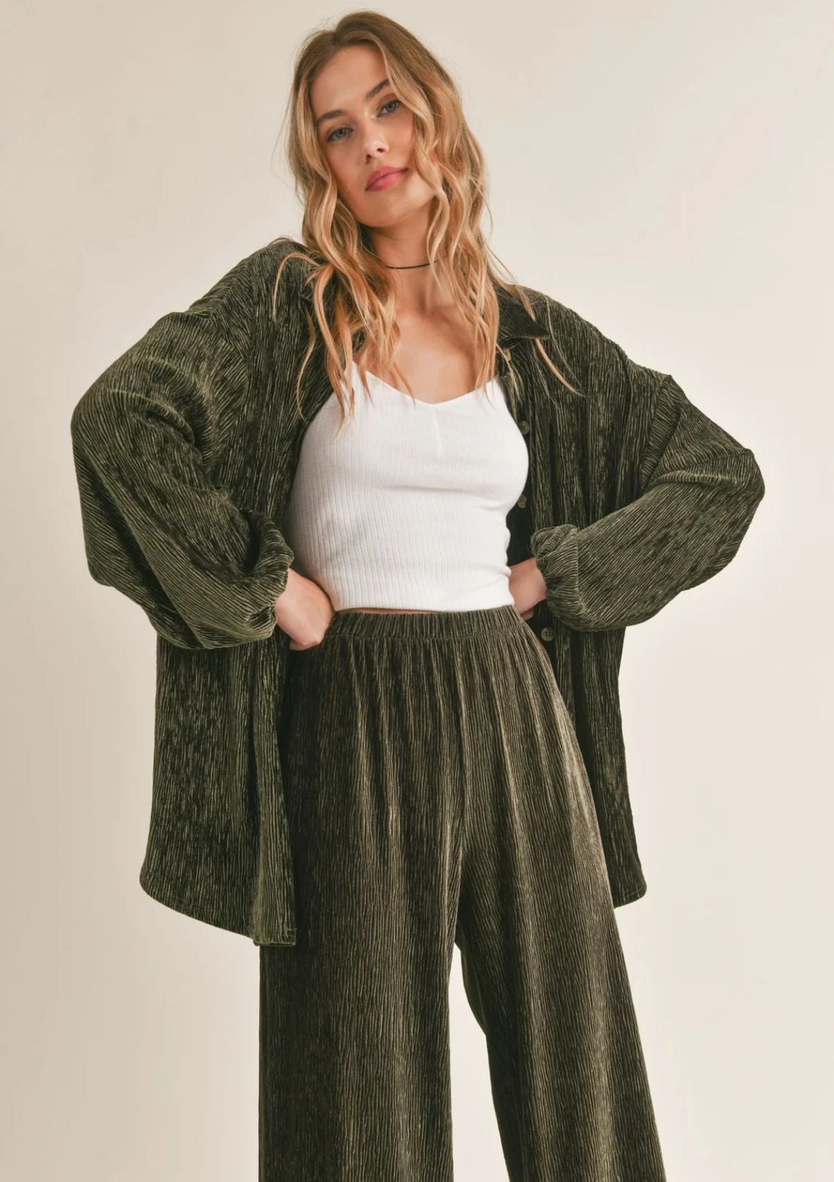 Lorelai Pleated Button Down Knit Top