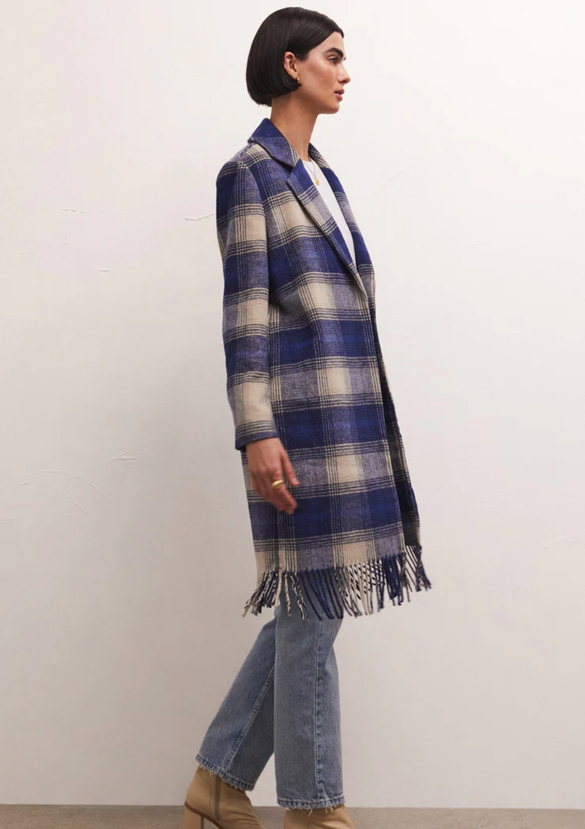 Ynez Fringed Plaid Coat
