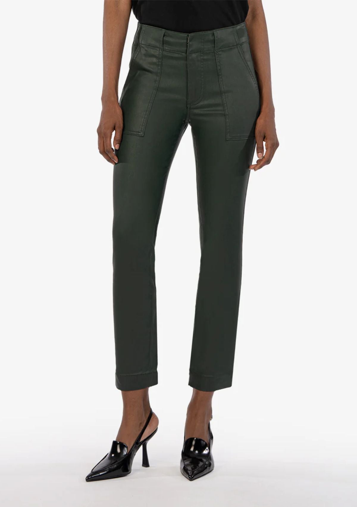 Reese Coated Mid Rise Straight Leg Jeans, Forest