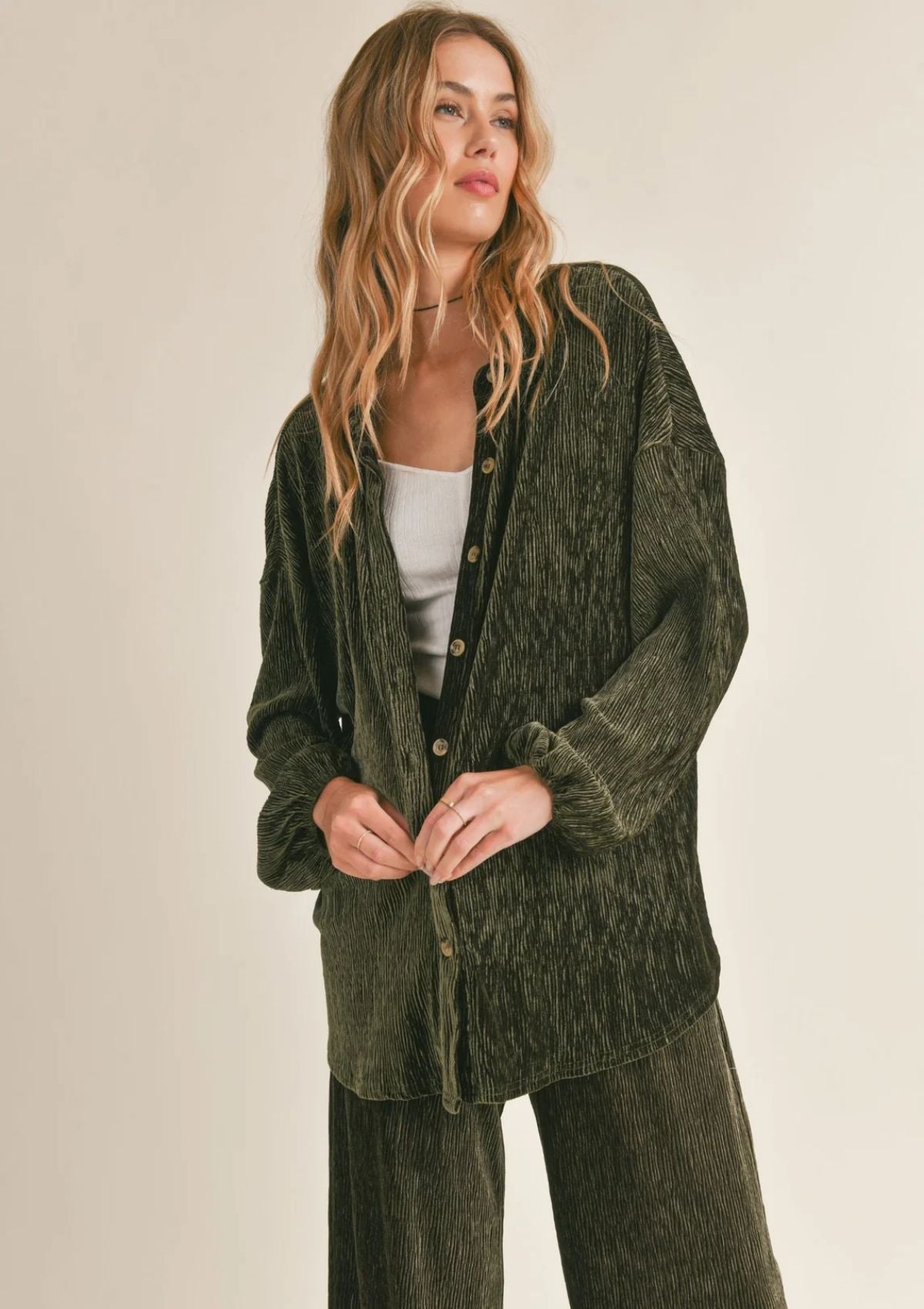 Lorelai Pleated Button Down Knit Top