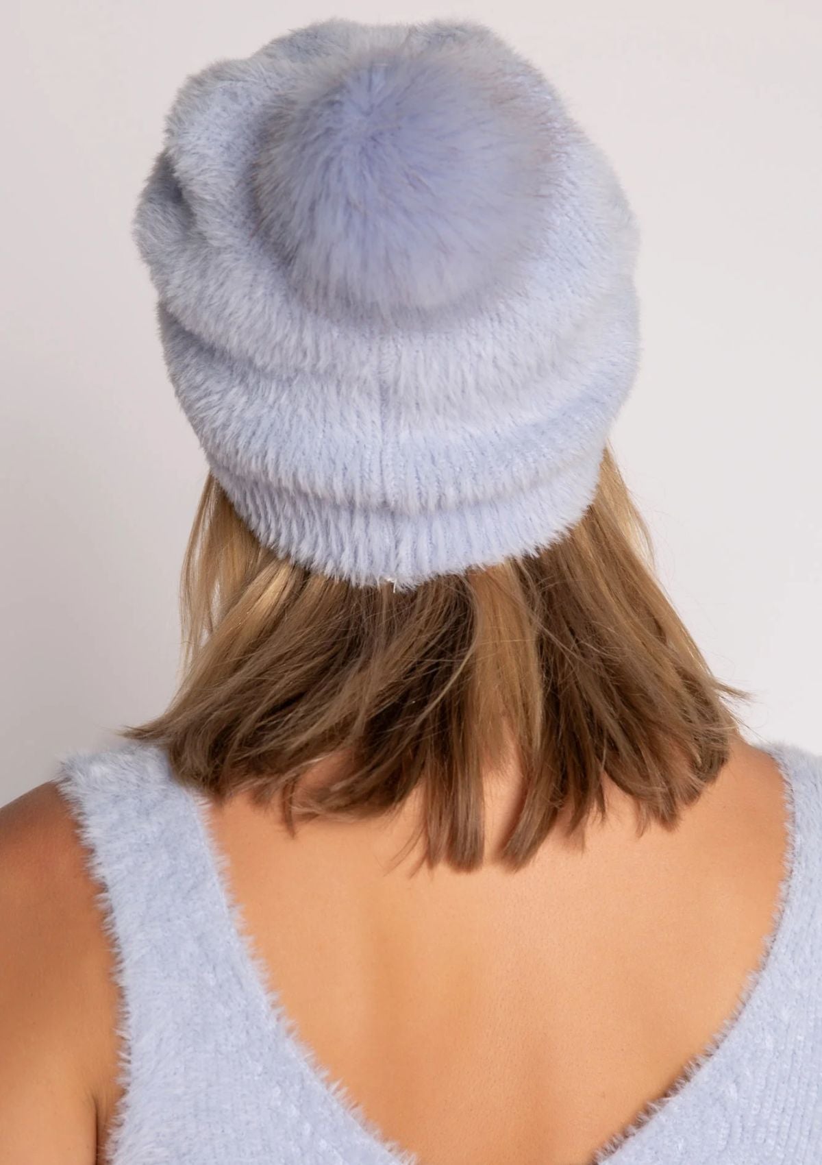 Feather Knit Beanie in Blue Mist
