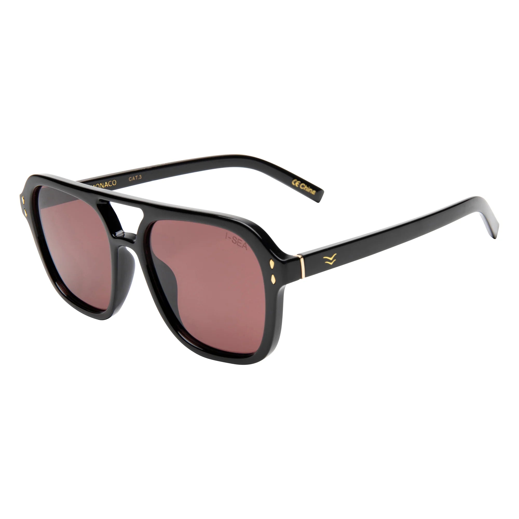 Monaco Sunglasses, Black/Plum Polarized Lens