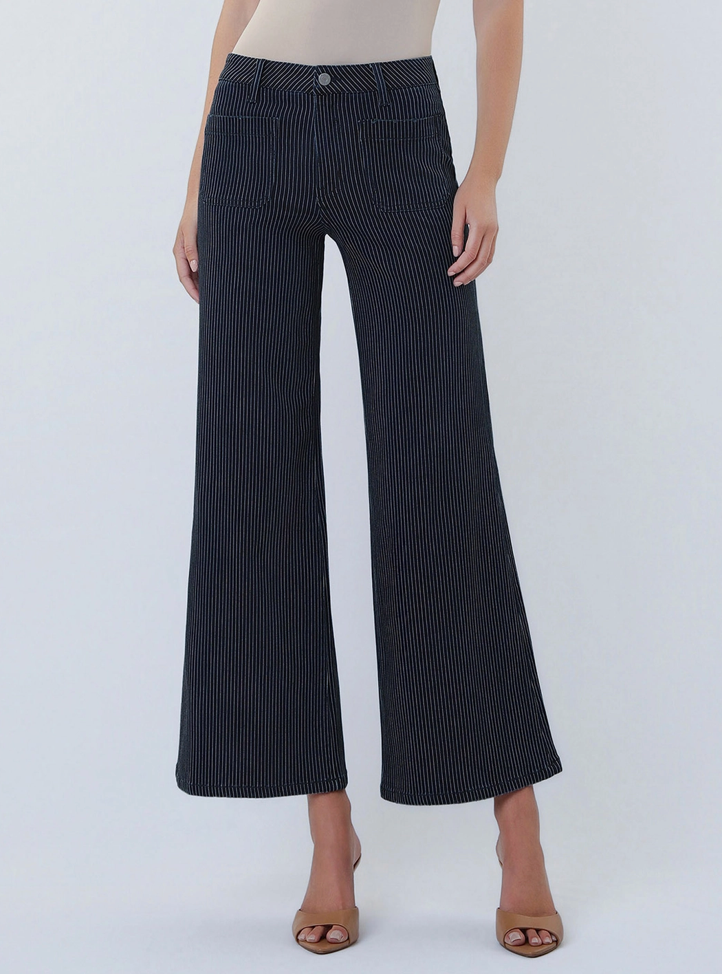 High Rise Stripe Crop Wide with Patch Pocket