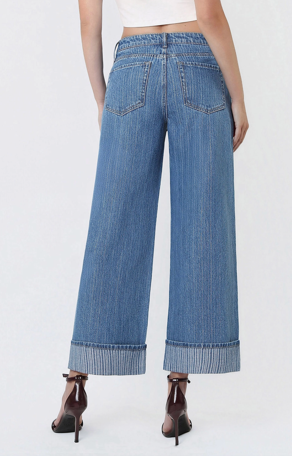 High Rise Jacquard Stripe with Cuffed Wide Leg