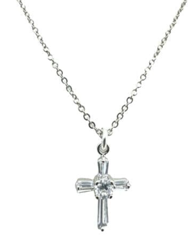 Baguette-CZ Cross Necklace