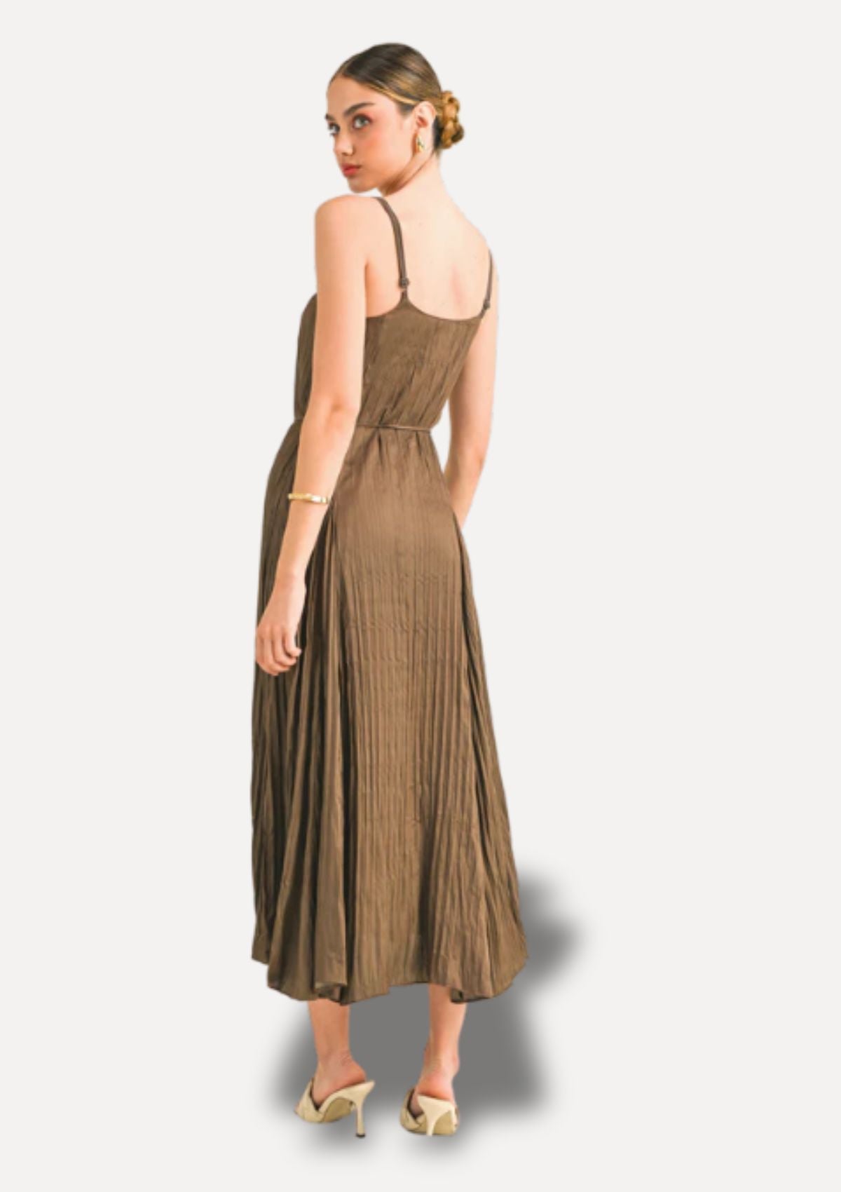 Amoura Pleated Sleeveless Maxi Dress - Espresso