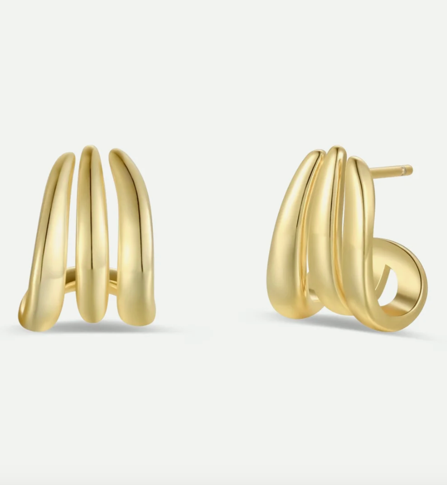 Gold Three Hoop Huggie