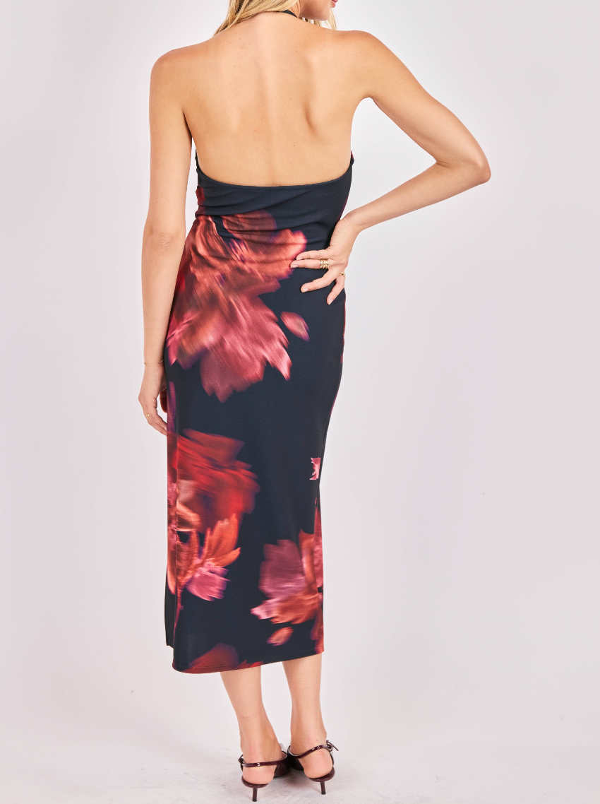Opulent Shadows Halter Neck Midi Dress