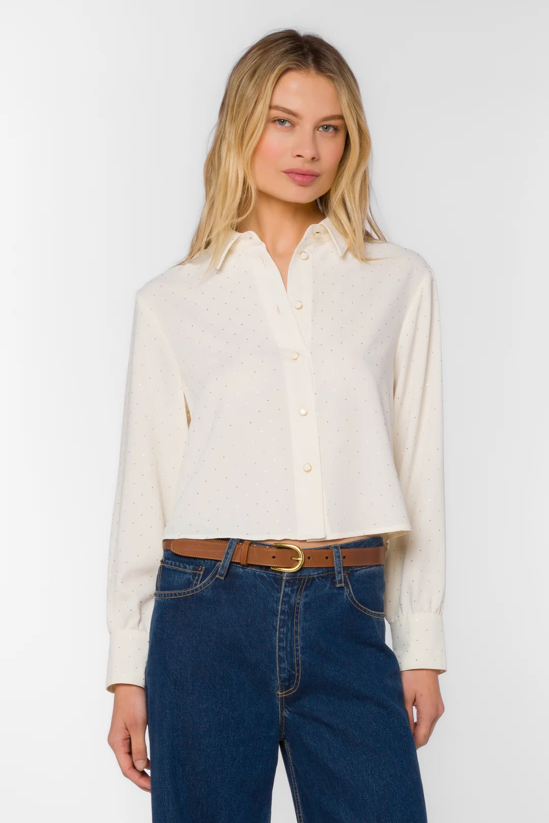 Lilith Long Sleeve Crop Top with Rhinestones