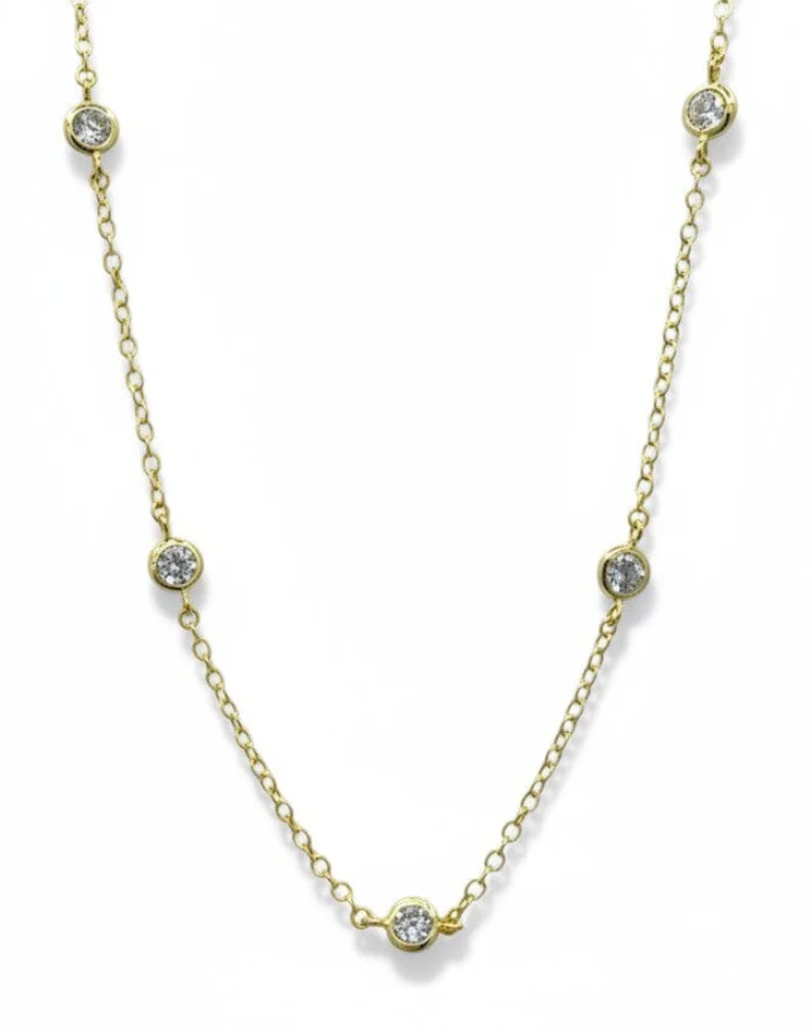 Gold Plated Chain with 4MM Bezel Set CZs, 16"