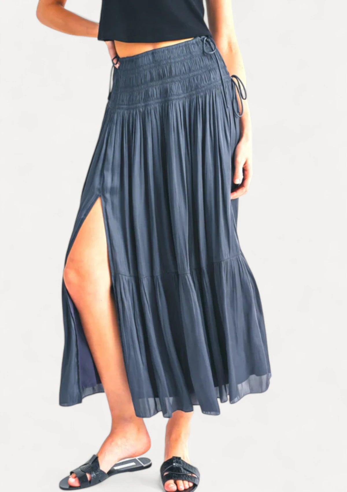 Brooklynn Smocked Waist Maxi Skirt - Navy