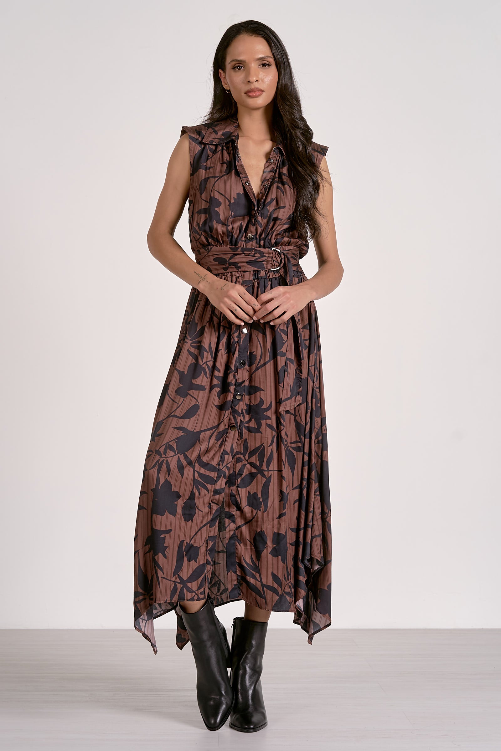 Belted Sleeveless Midi Dress