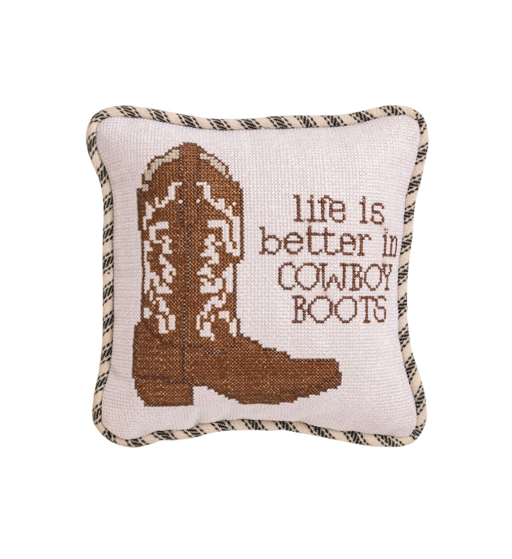 Boots Needlepoint Small Pillow