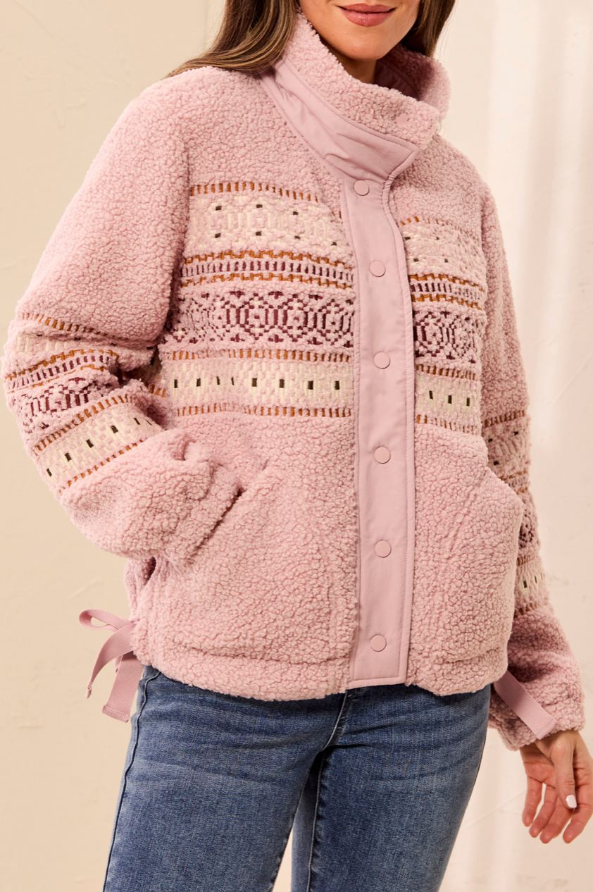 Lined Sherpa Jacket with Embroidery and Fancy Detail