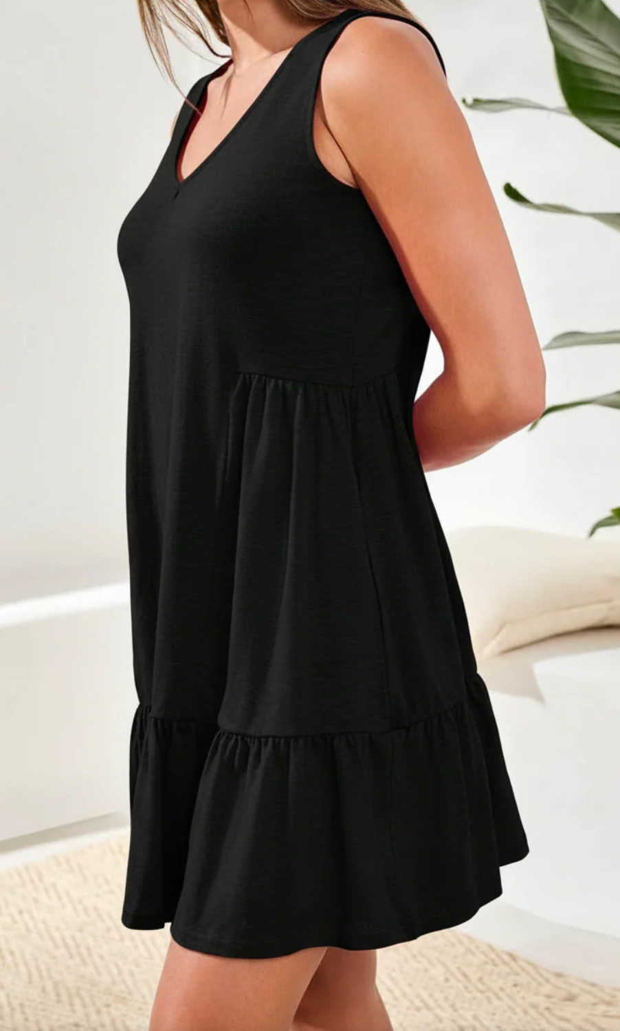 Black Sleeveless V-Neck Dress