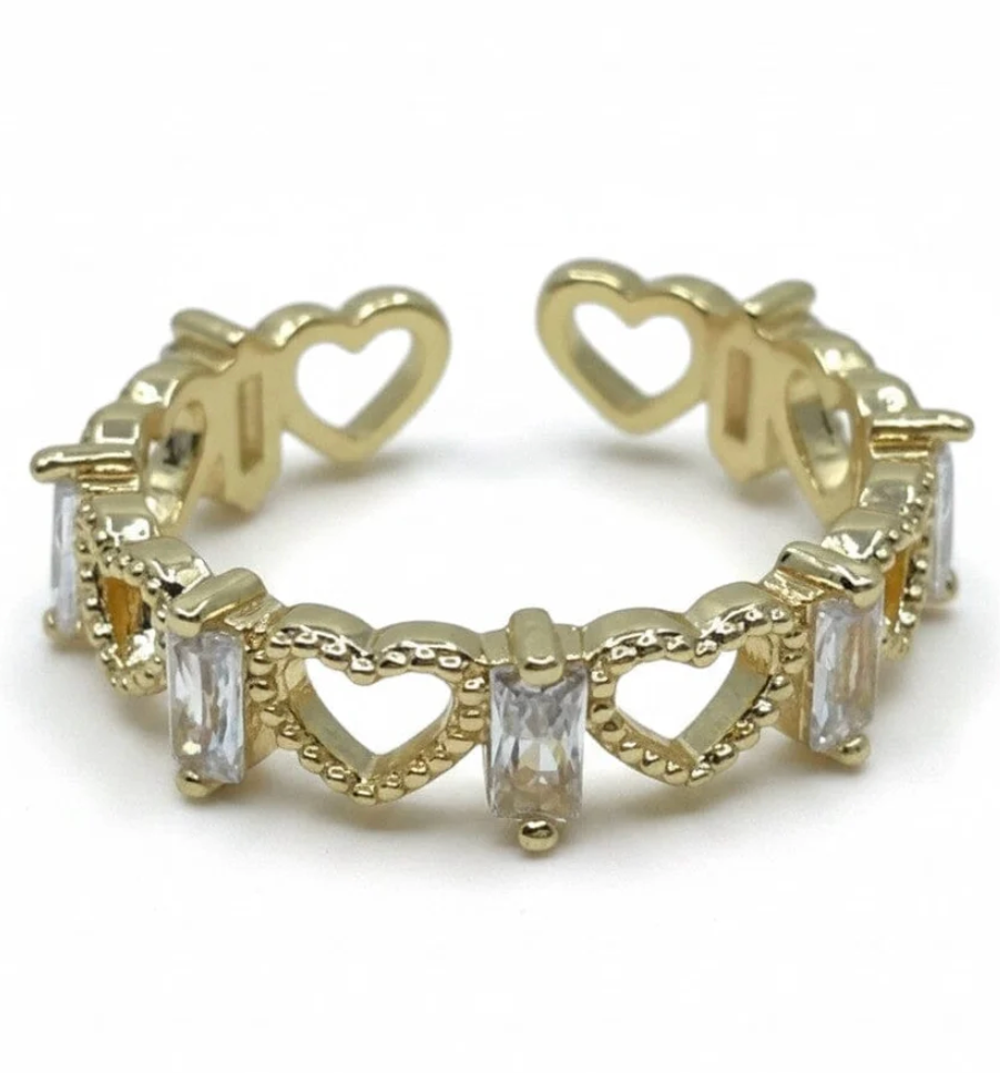 Pave Heart and Tiny Baguette Ring, Gold