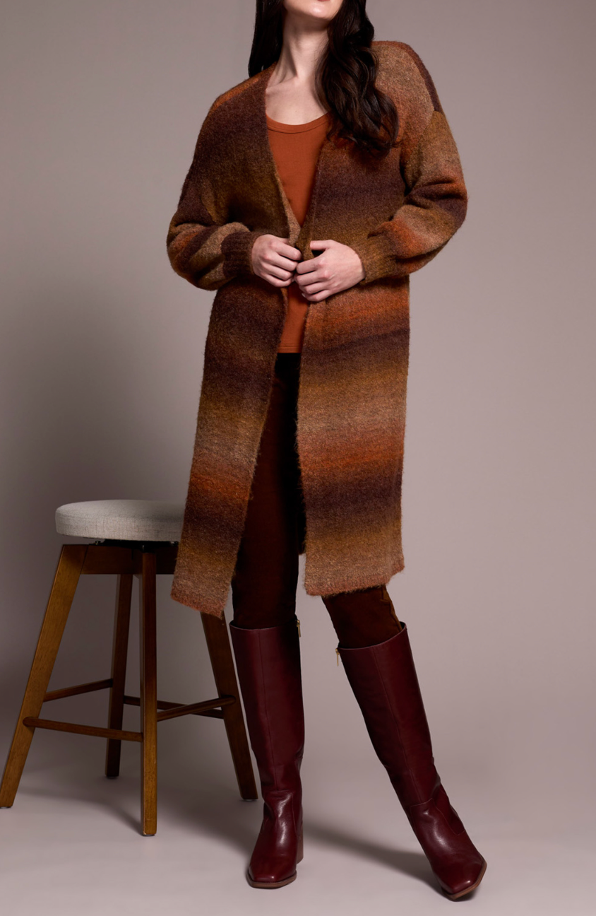 Long Sweater Cardigan with Puff Sleeve