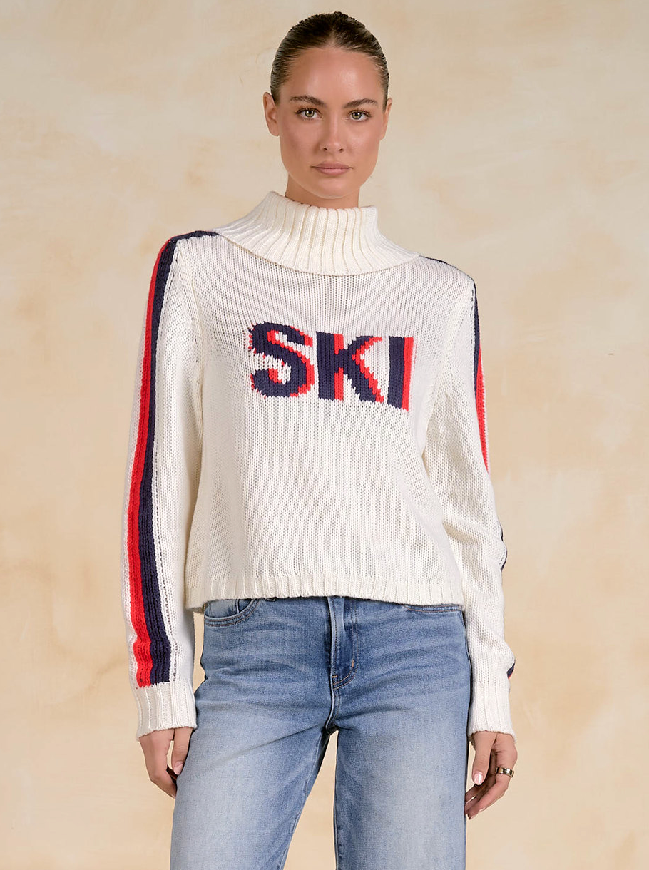 Turtleneck Sweater "SKI" - White, Red