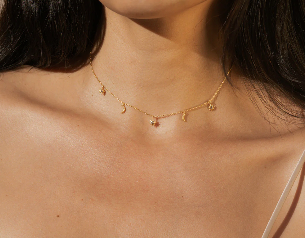 14" Stars and Moon Choker Necklace