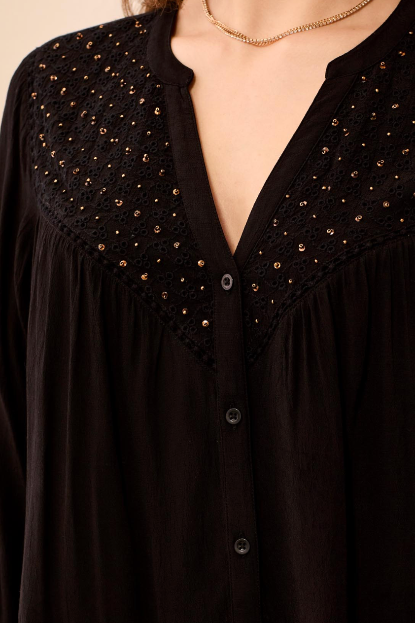 Blouse with Embroidered Yoke and Beads