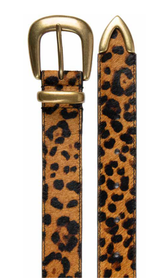 Leopard Print Belt, 1.25", 3 Piece Hardware Set with Edge Stitch