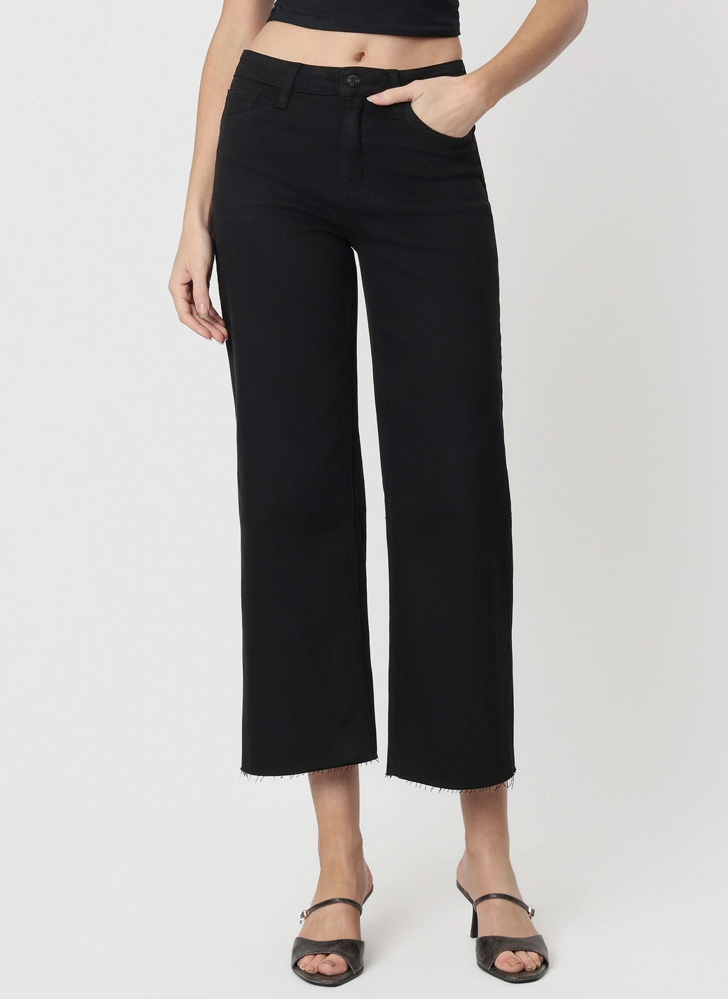 High Rise Crop Wide Leg - Black