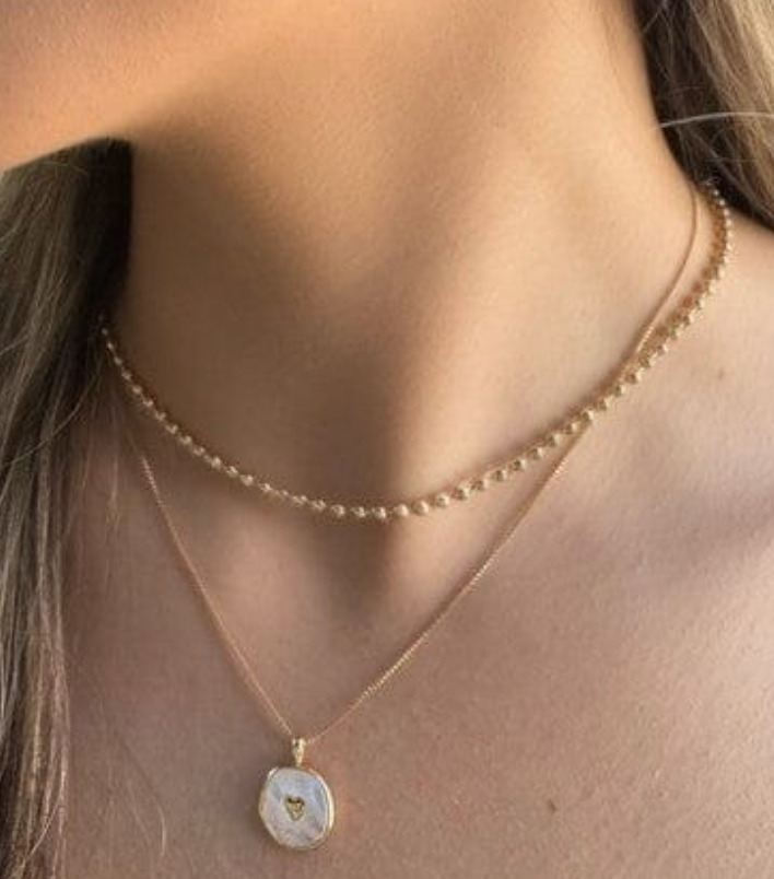 14 x 13MM -18KT Gold-Fill Mother of Pearl Charm with Heart Necklace