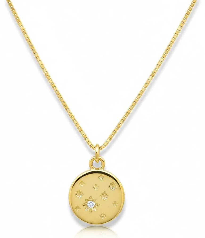 Round Celestial Charm with Stars