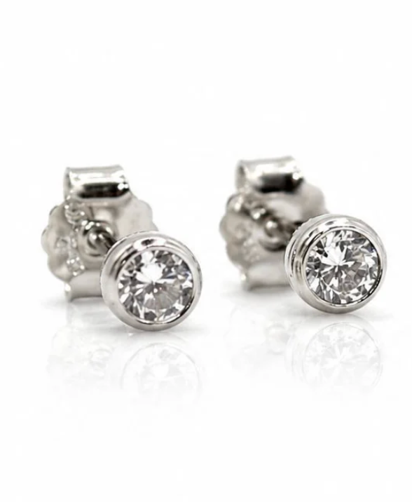 3mm Bezel Set CZ Sterling Silver Stud