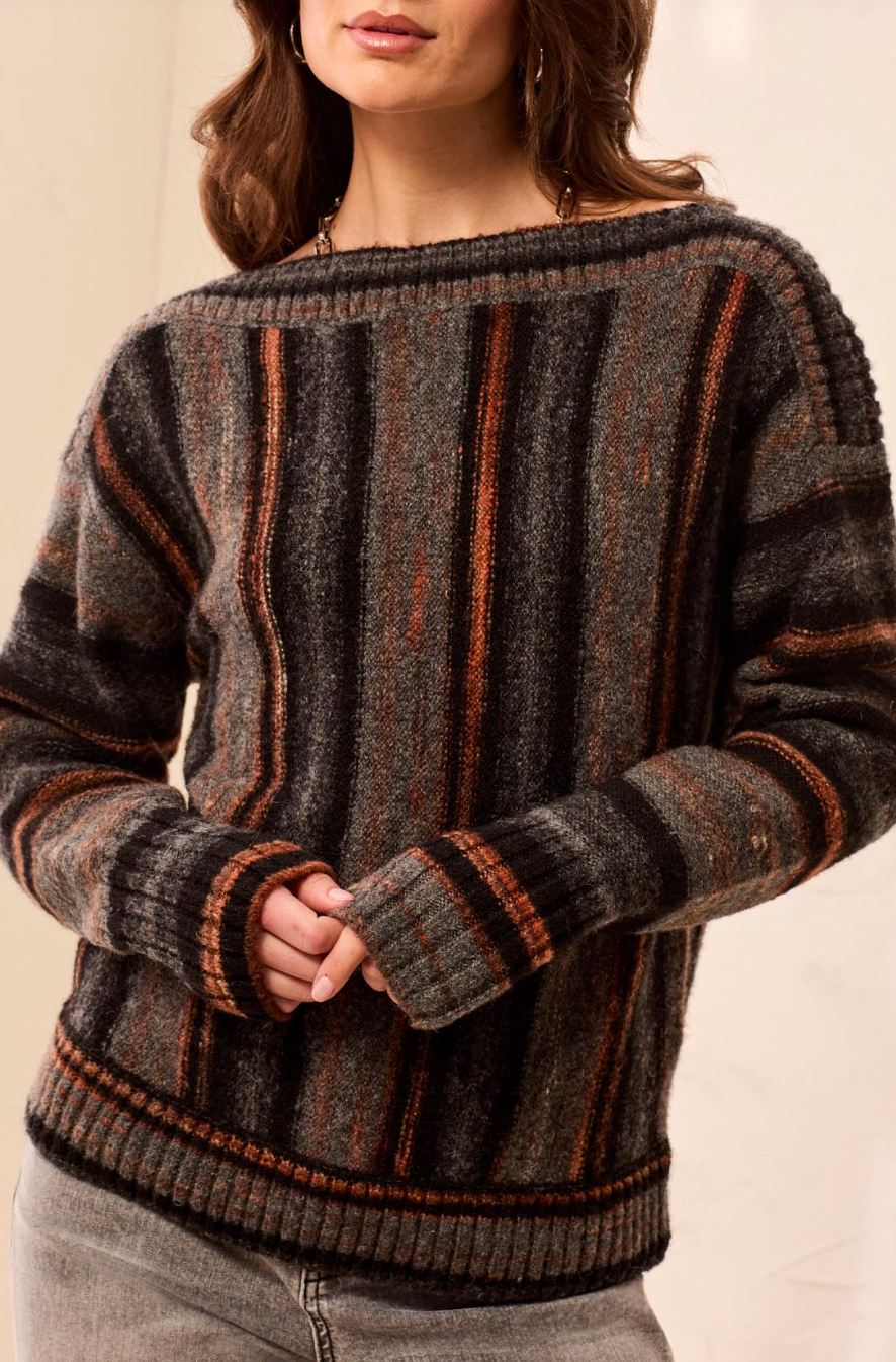 Yarn-Dye Boat-Neck Sweater