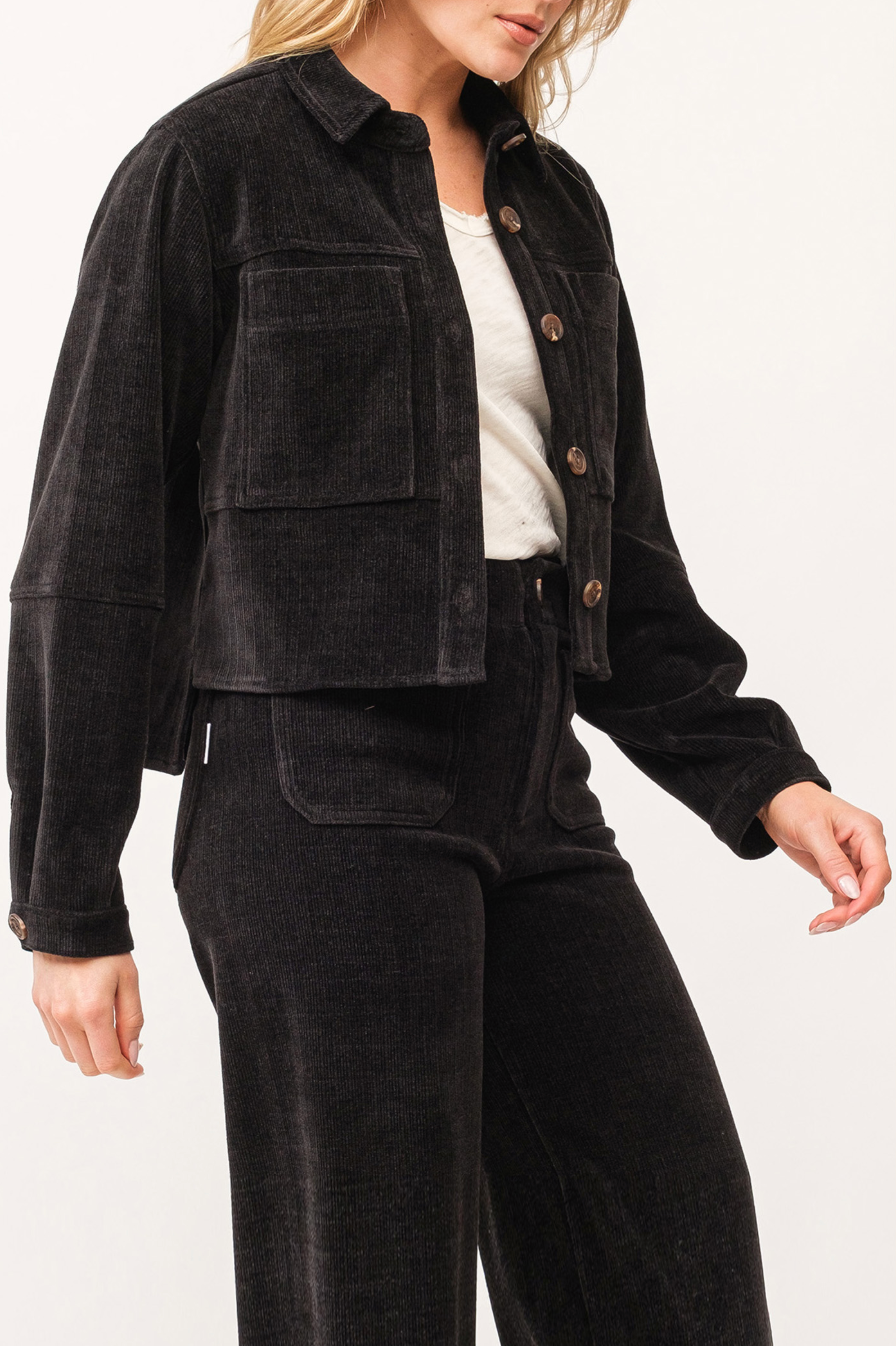 Gina Cropped Snap Front Jacket - Black