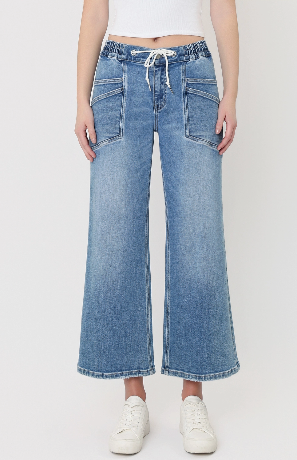 High Rise, Drawstring, Wide Leg Jeans - Reassure