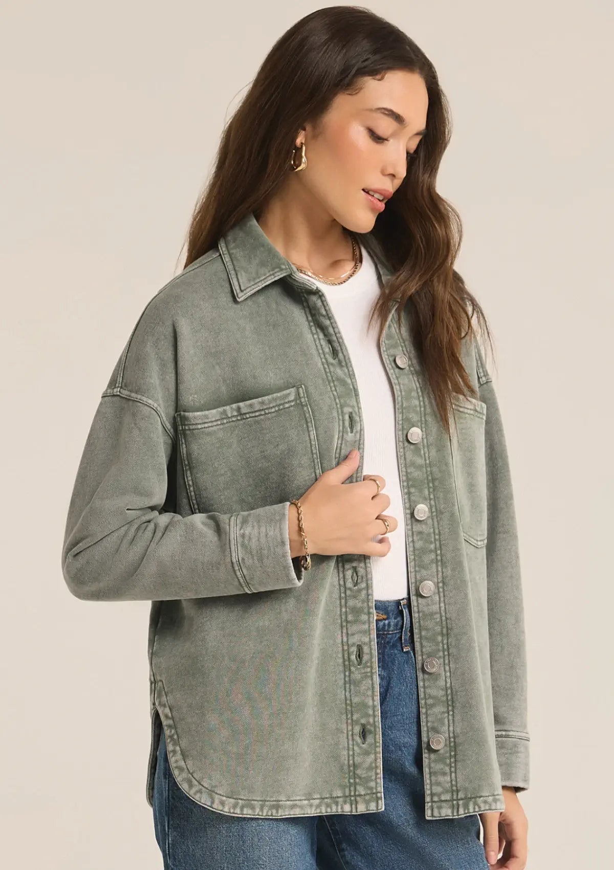 Boho mountain chic fashion clothing green jacket at Ruby Jane & Valleygirl boutique.