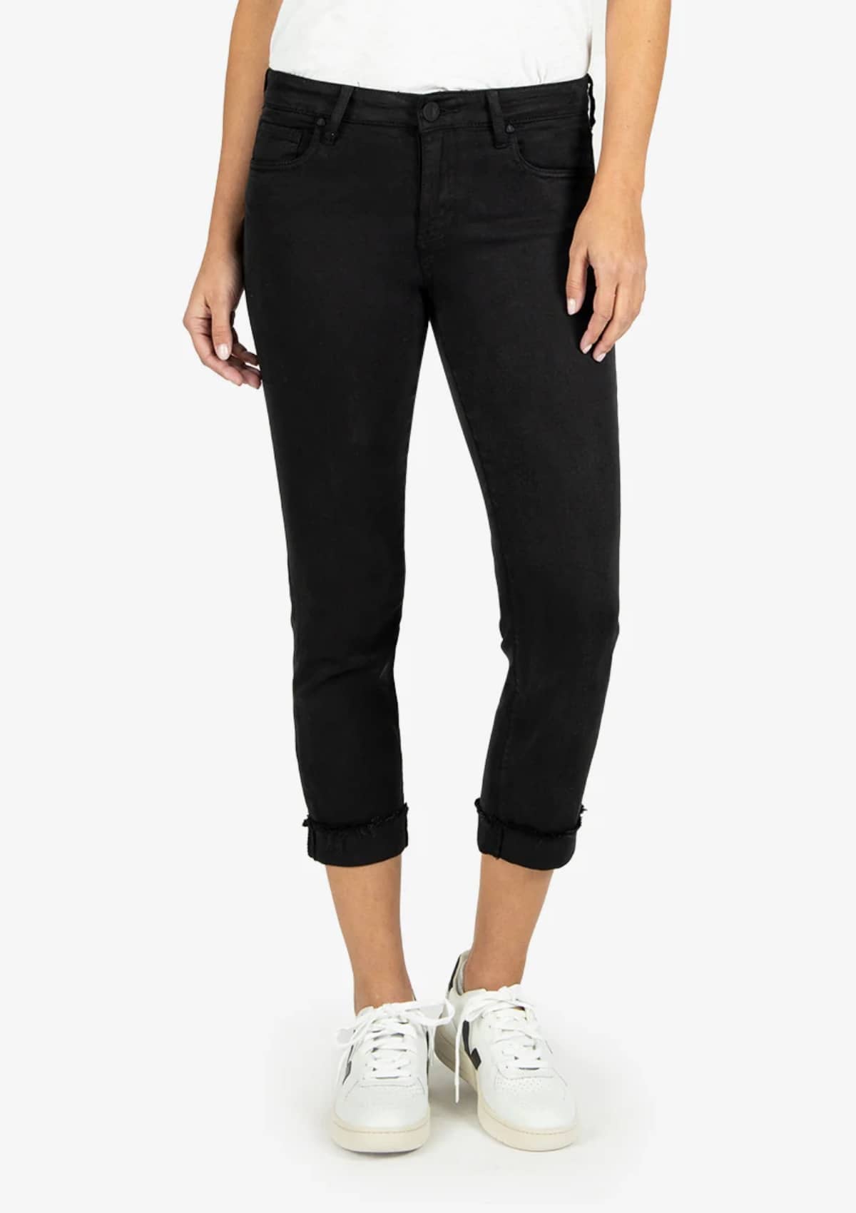 Amy Crop Straight Leg Roll-Up Black Jeans -Swat Fame KUT ONLY -NO See Thru Soul- Ruby Jane-