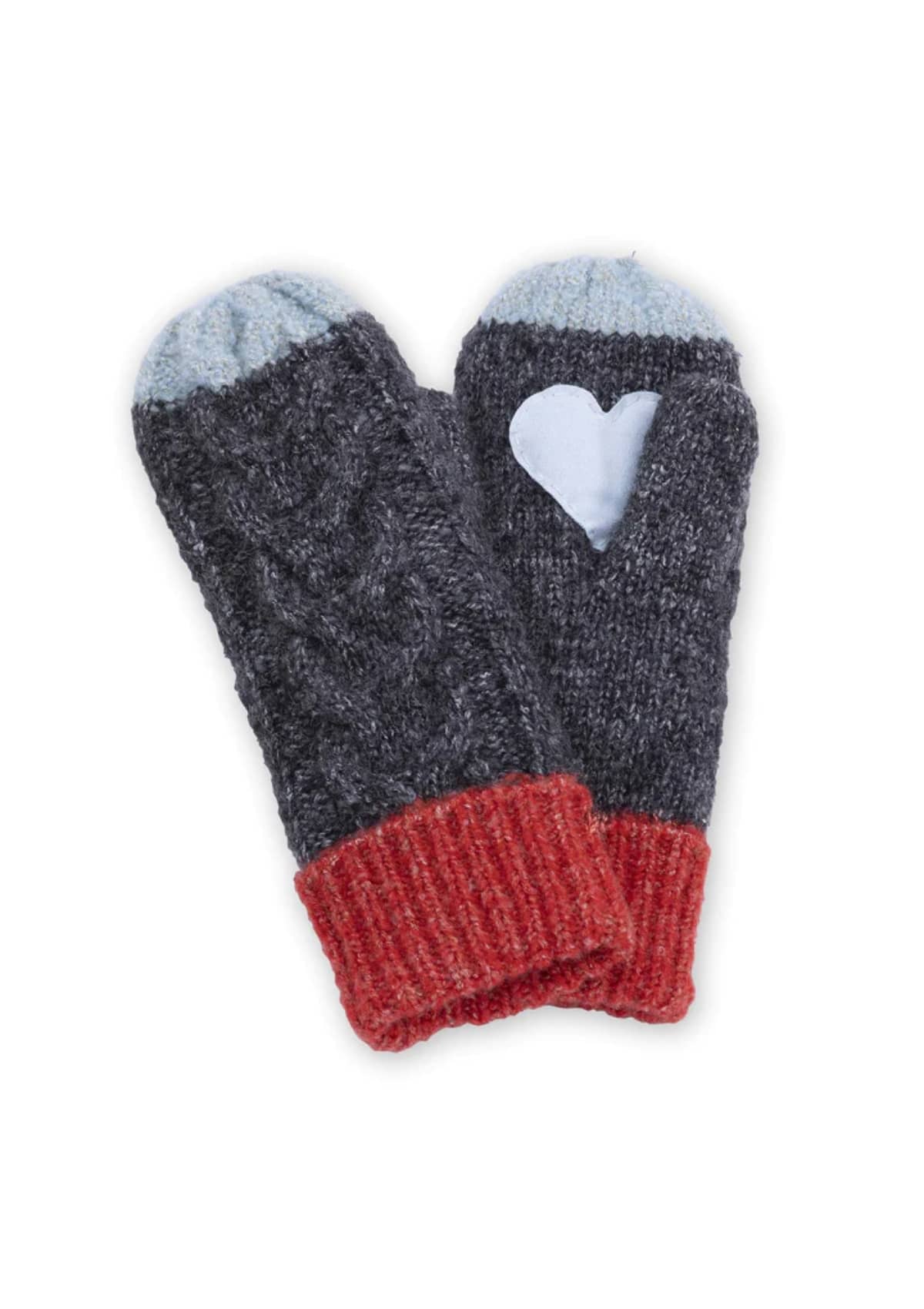 Black women's mittens with heart on palm.