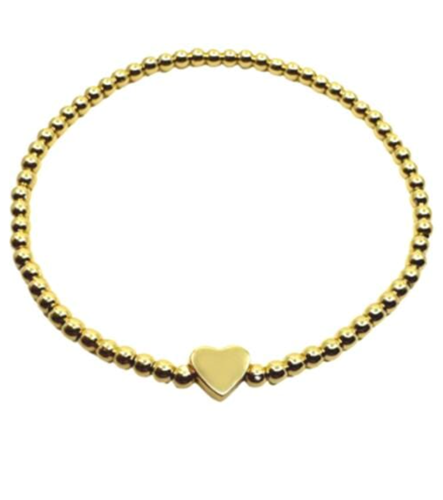 3MM Gold Plated Beaded Bracelet with Heart