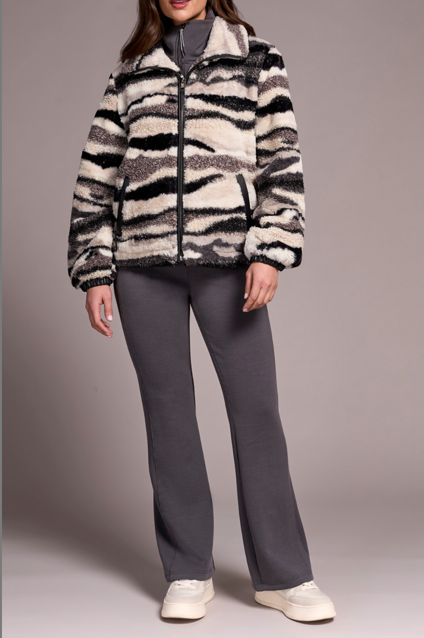 Lined Zip-Up Jacket with PU Detail